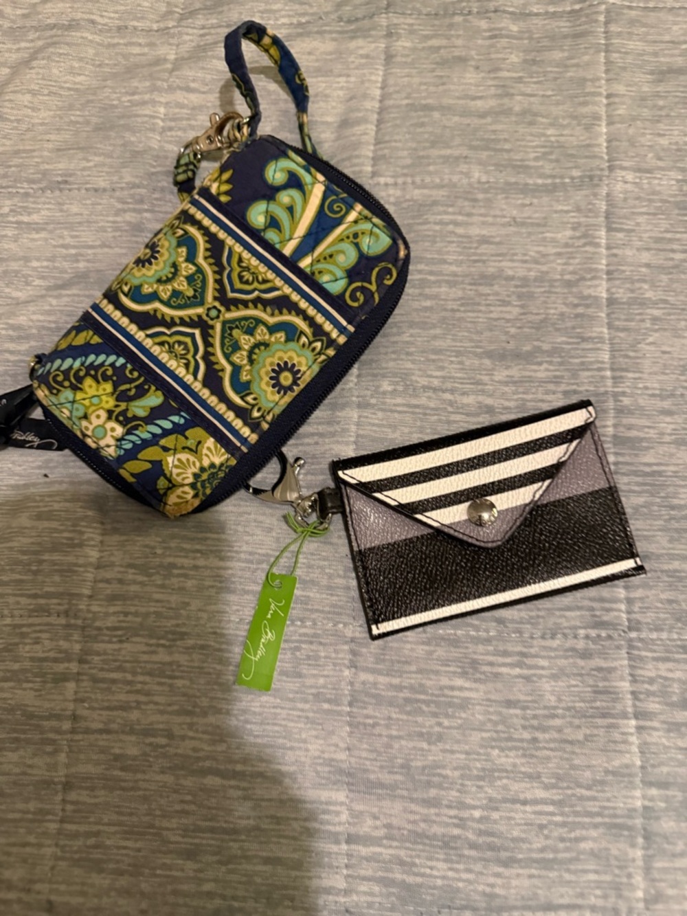 Vera Bradley Navy Paisley Wristlet with Green & Turquoise Accents